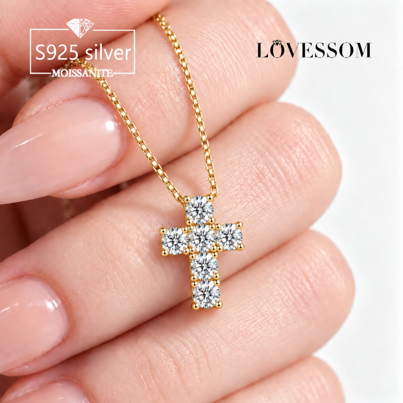 Unisex 3-Carat Full Moissanite Cross Pendant Necklace